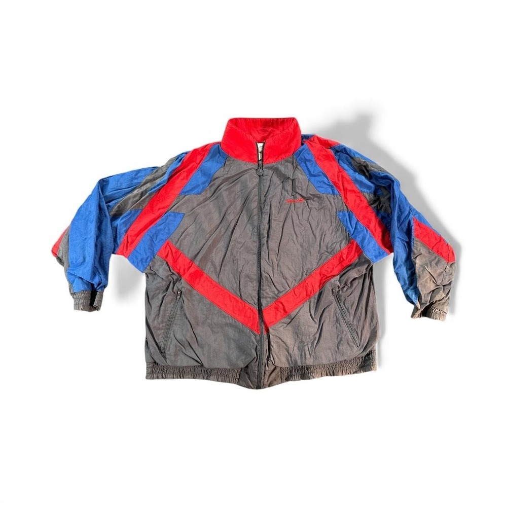 Vintage Adidas Jacket Mens XL Gray Red Blue Colorblock‎ Windbreaker Track 80s